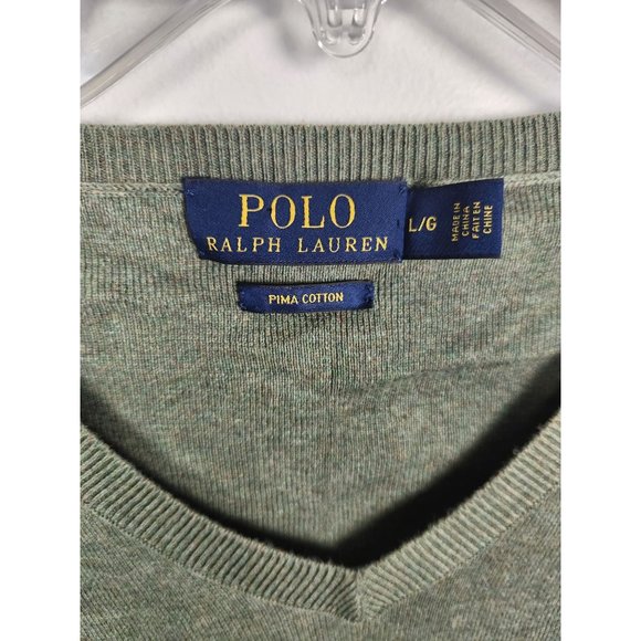 Polo Ralph Lauren Men's Sz. L Green Pima Cotton V Neckline Sweater - Picture 2 of 5